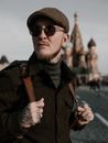 Young Man in Sunglasses on Trip to Moscow Russia