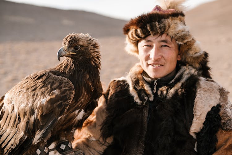 Mongolian Falconer And Eagle 