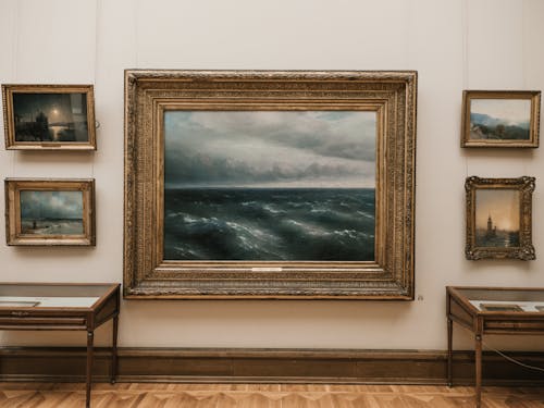 Free Painting in Gold Frames in a Museum Stock Photo