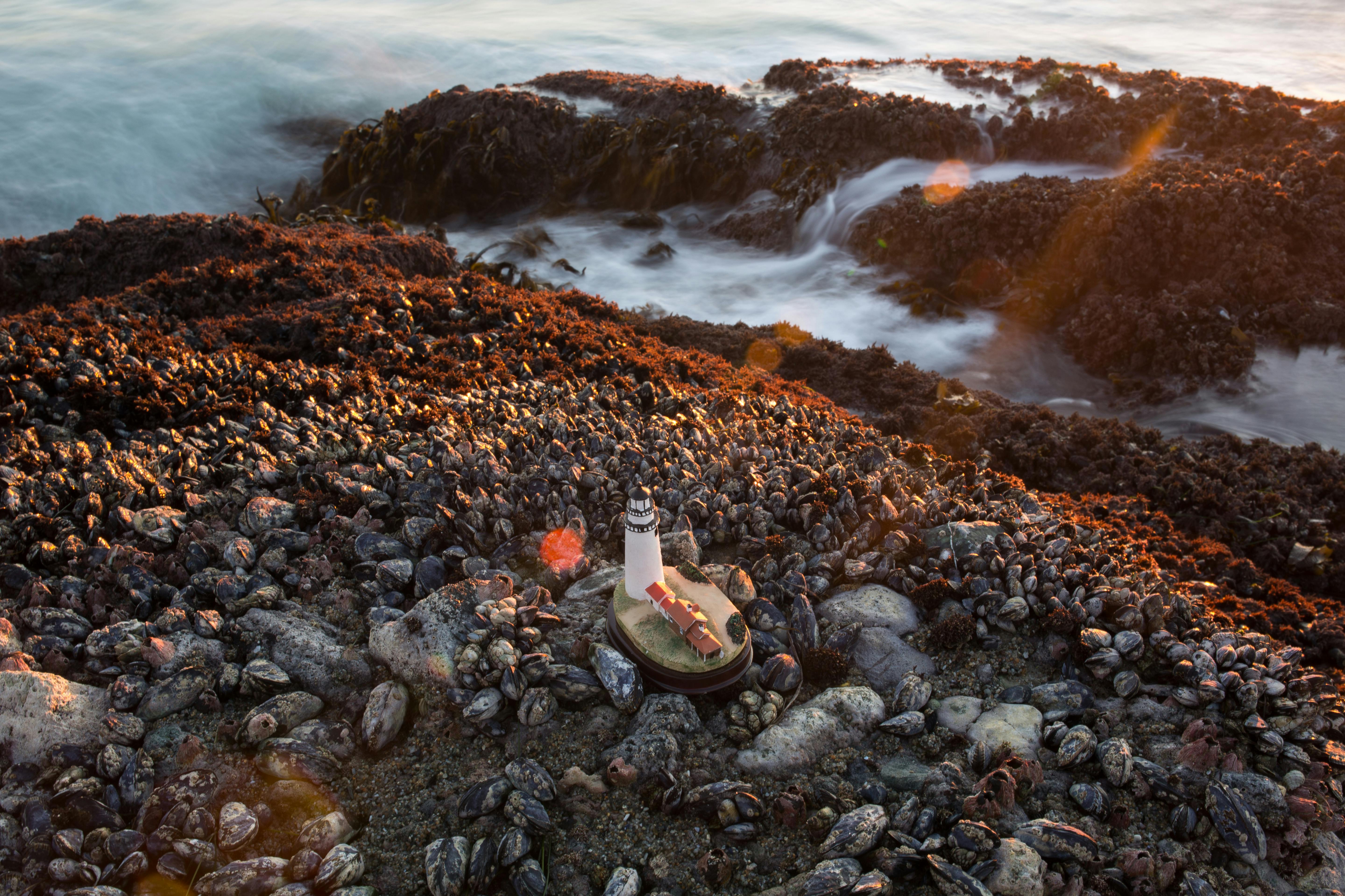 Lighthouse on Rocks on Sea Coast