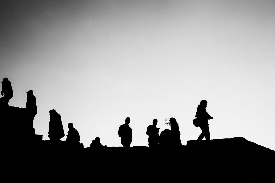 crowd of people walking silhouette