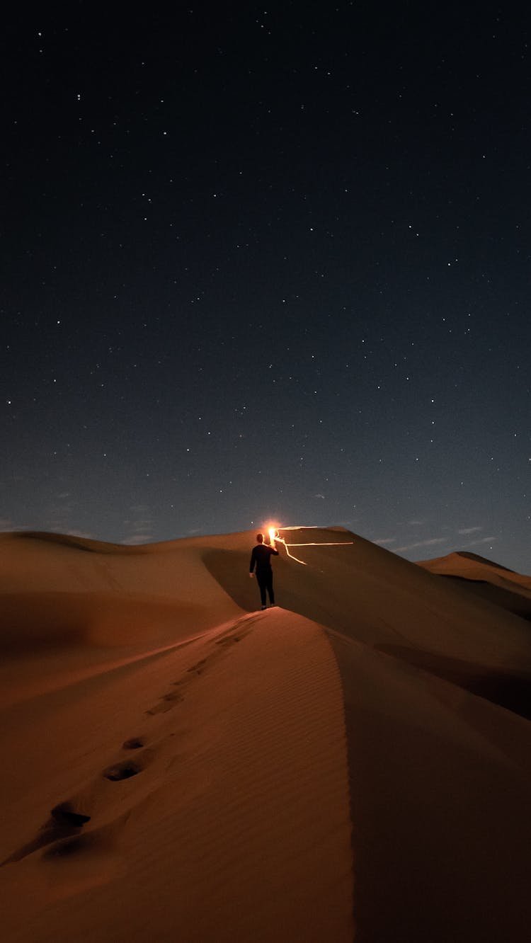 Person Standing In The Desert During Night Time