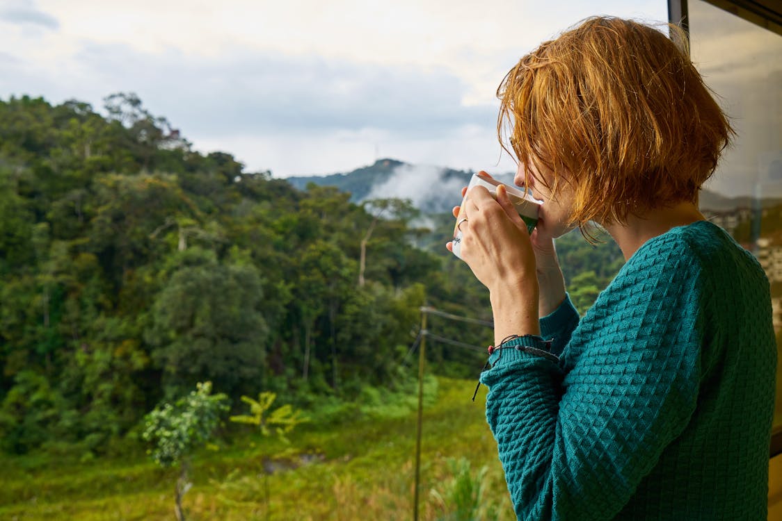 Free Woman Drinking Mug of Coffee Stock Photo