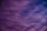 在轻盈的浮冰后面，长时间暴露于宇宙背景下的黑暗夜空里，星星明亮地闪烁着