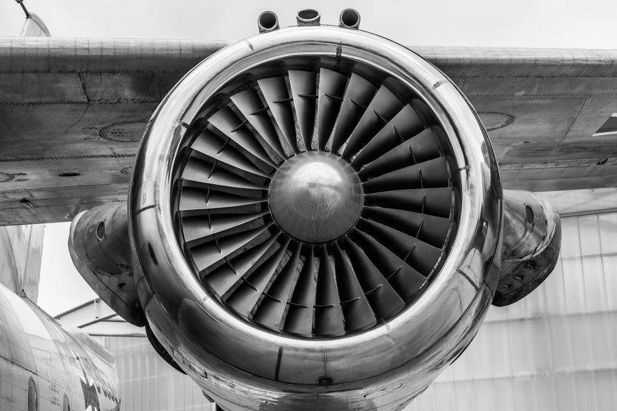 Jet engine turbine close-up