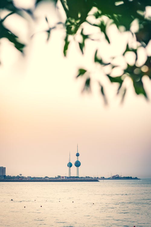 View of the Kuwait Towers During Sunset