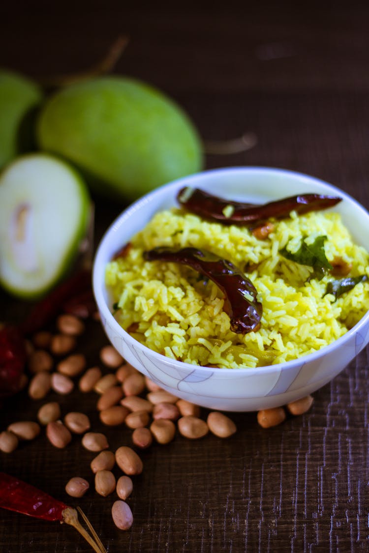 Lemon Rice On A Ceramic Bowl