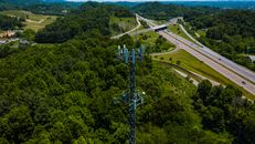High communication tower in suburb area