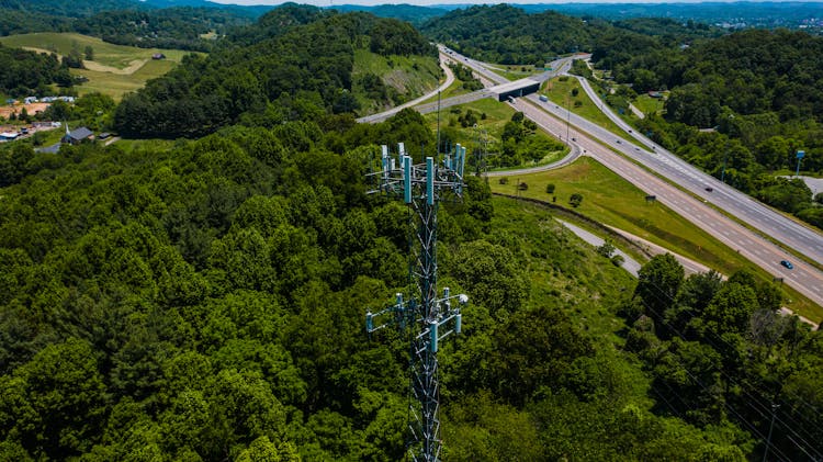 High Communication Tower In Suburb Area