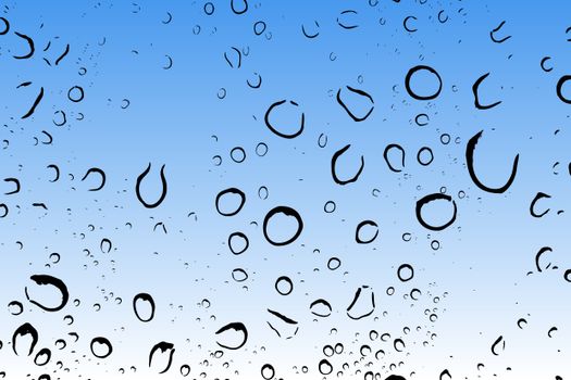 Water droplets on glass against a blue sky, creating a refreshing and clear scene.