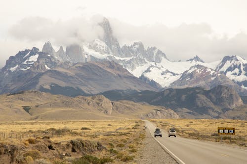 Cars on Road to Mountains