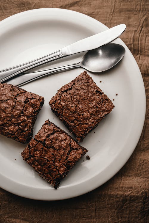 Free Delicious Brownies on a Ceramic Plate Stock Photo