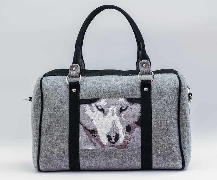 Gray And Black Wolf Graphic Handbag