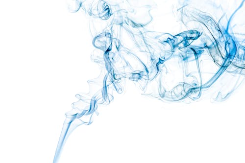 Bright blue wavy smoke on white background