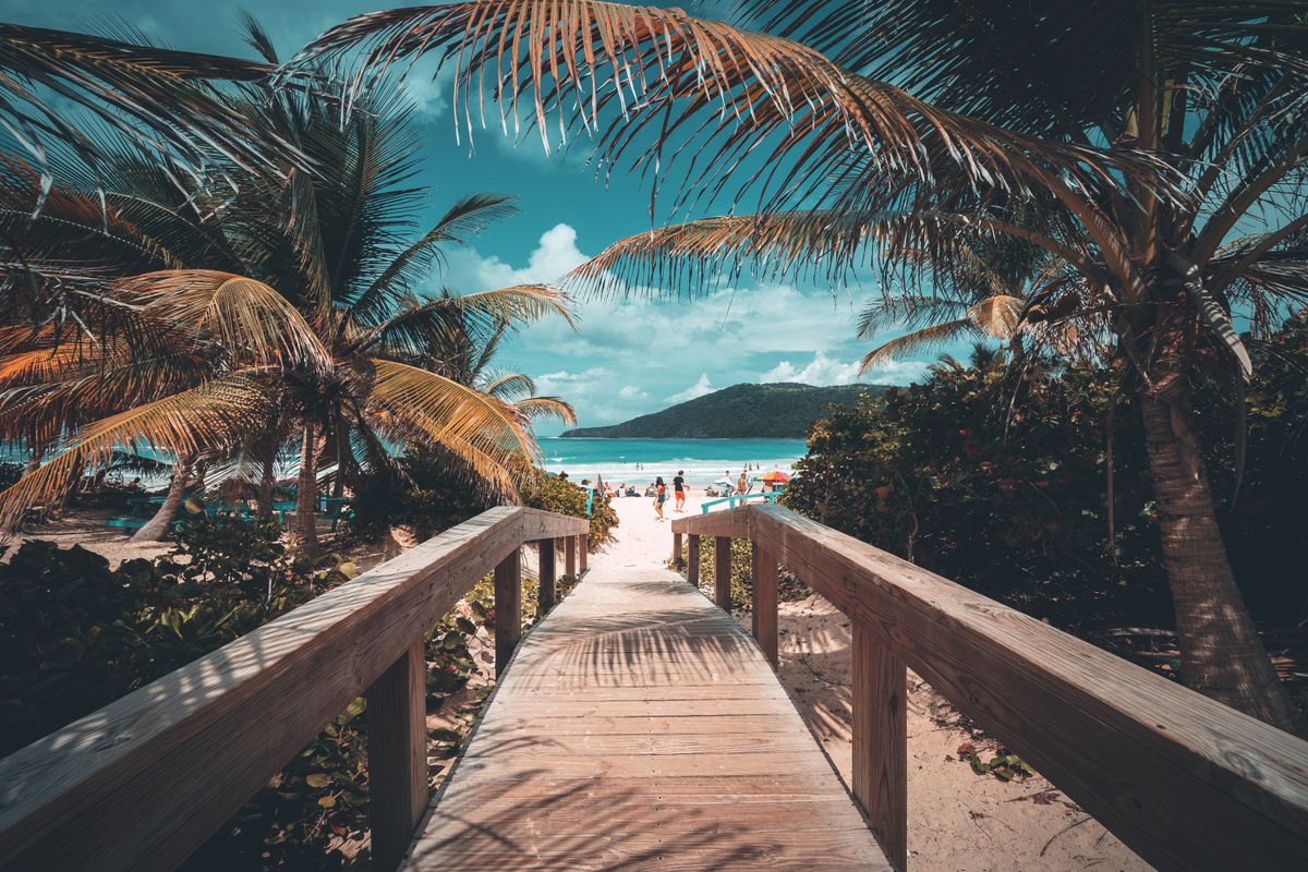 Wooden walkway to a Culebra beach