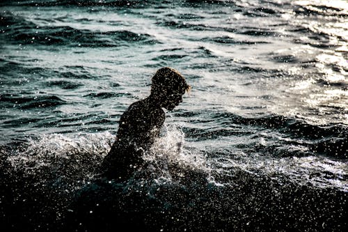 Persona Bañándose En Un Cuerpo De Agua