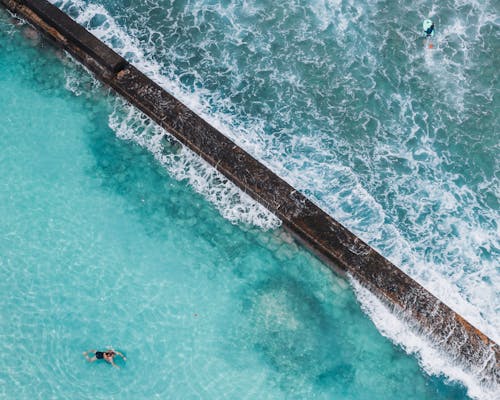 Aerial View of People Swimming on Sea