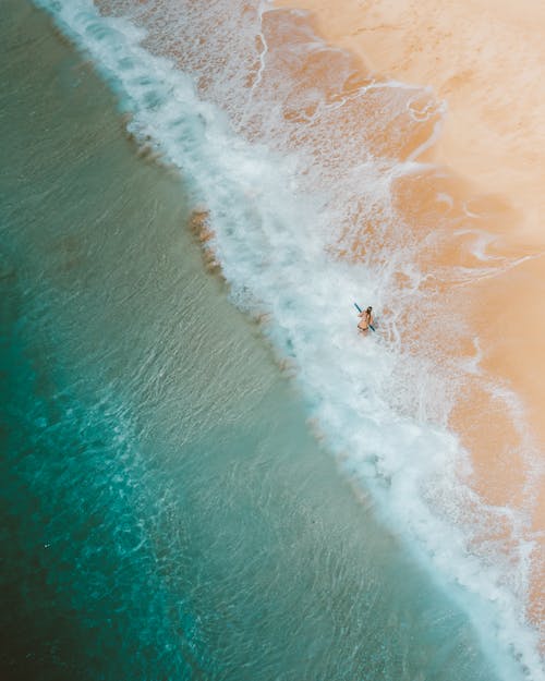 Free People Surfing on Sea Waves Stock Photo
