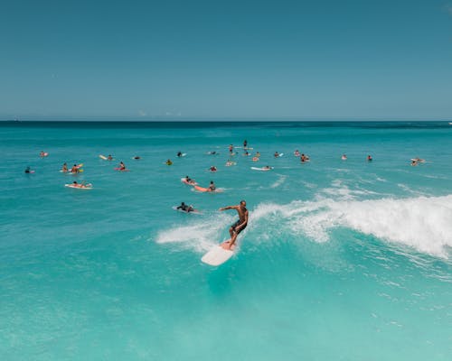 People Surfing on Sea