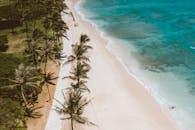 夏威夷棕榈树和绿松石水域的热带海滩令人惊叹的鸟瞰图