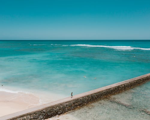 A Person Walking on the Seawall