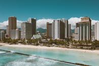 威基基海滩的活力与檀香山的天际线，以及夏威夷绿松石水域的景色尽收眼底