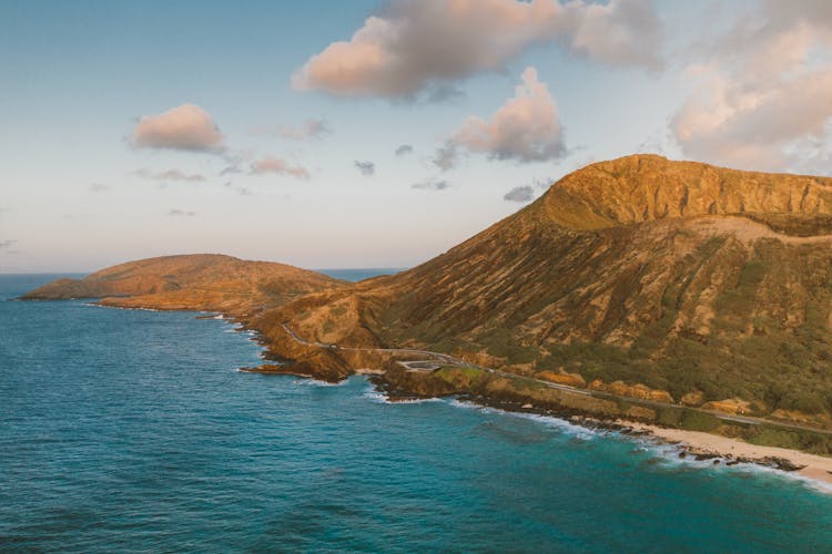 Scenic View Of A Volcano Near An Ocean