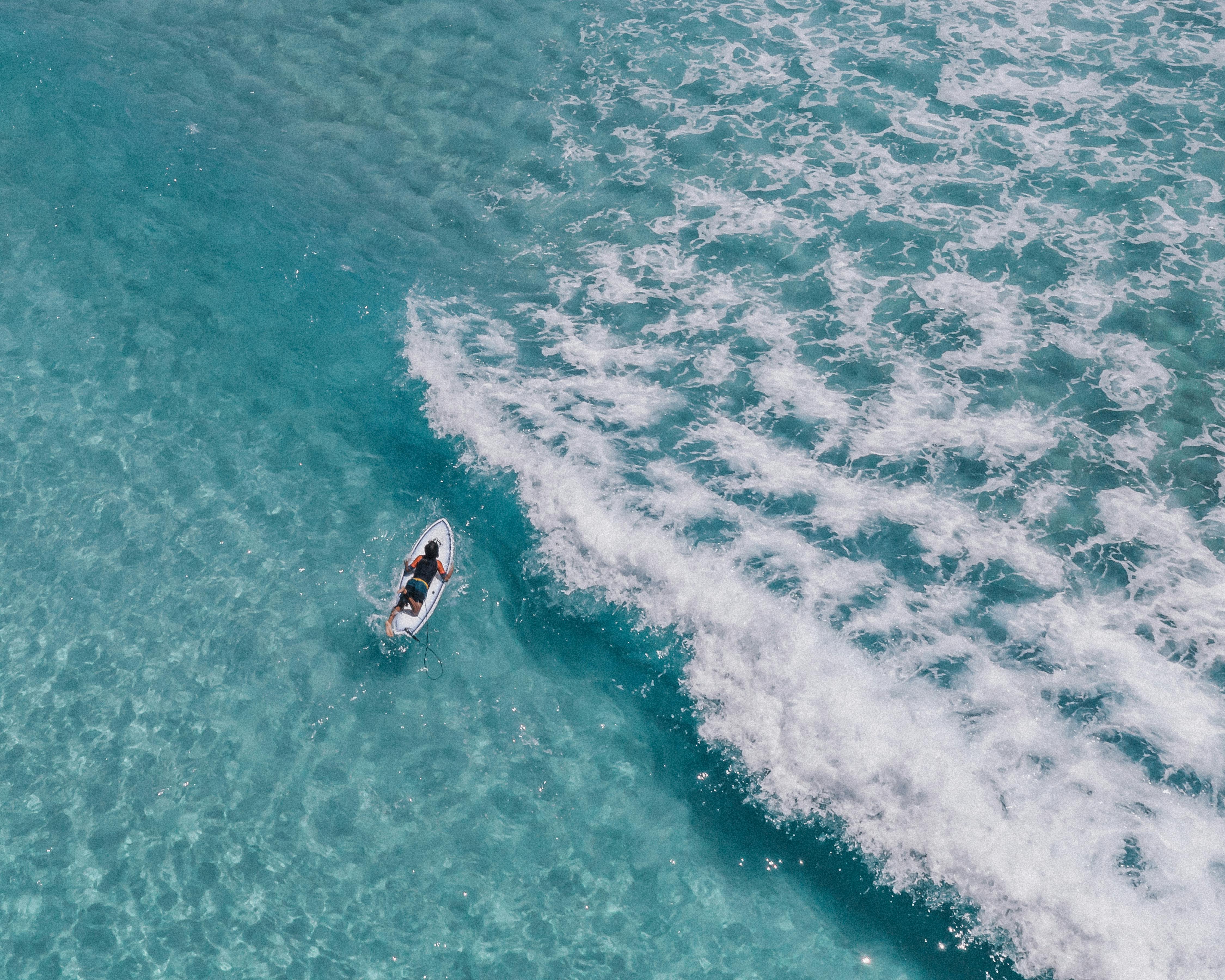 在夏威夷檀香山威基基海滩清澈的海浪中，冲浪者正在冲浪
