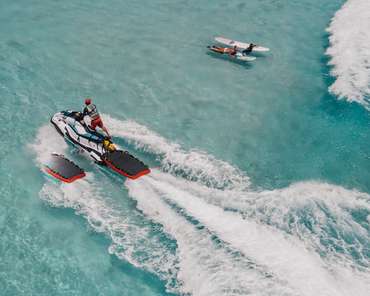 Aerial Footage Of Person Riding Jetski 