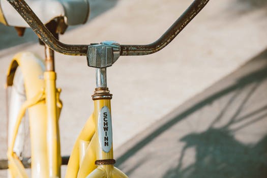 Photo by Jess Loiterton Close-up of a vintage Schwinn bicycle with rusty handlebars, captured outdoors.