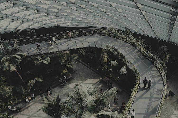 People Walking Inside Interior Walkway Bridge