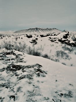 Captivating view of a snow-covered volcanic landscape in Iceland.
