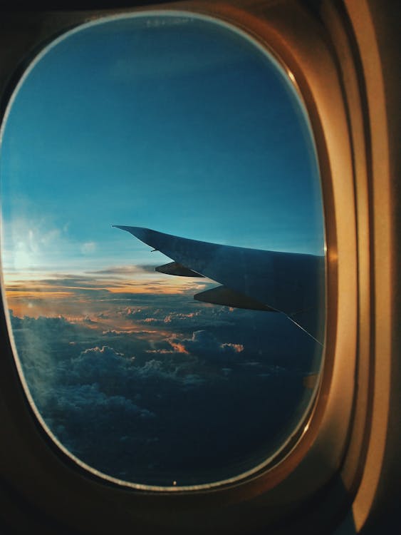 View of sky from window of airplane