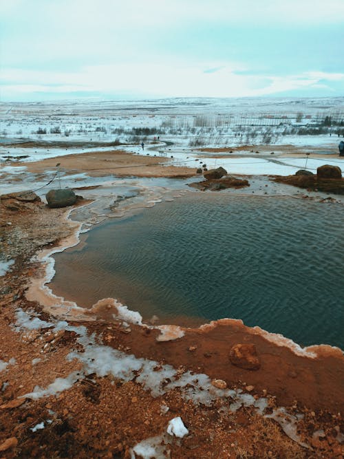 Small lake in desert in winter