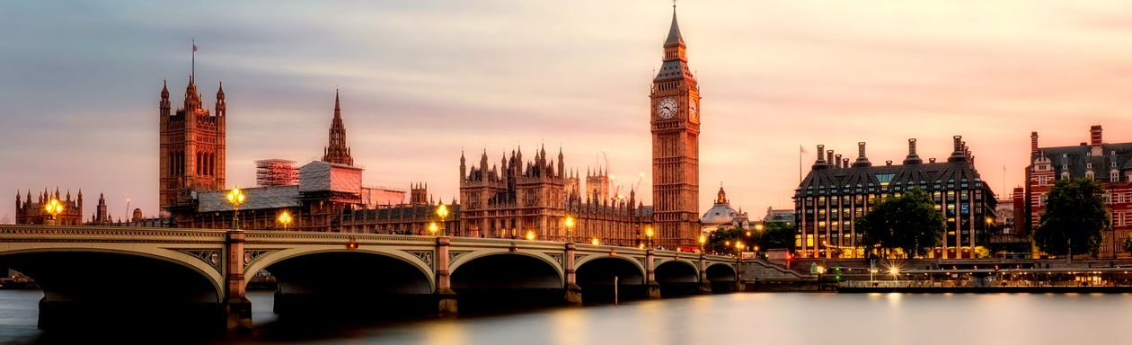 Big Ben and Westminster at dusk - London to Dubai route