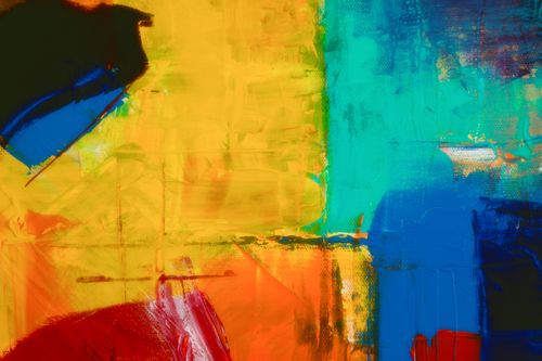 Free Vivid abstract painting featuring bold brushstrokes and vibrant colors. Stock Photo