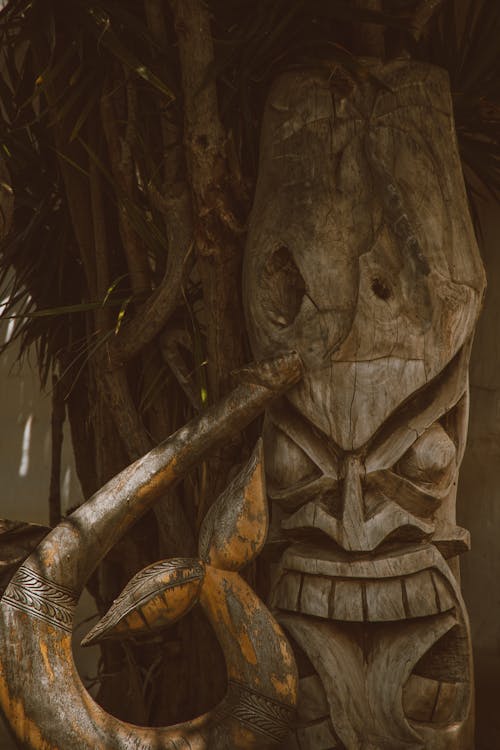 Close-up of a Wooden Tiki