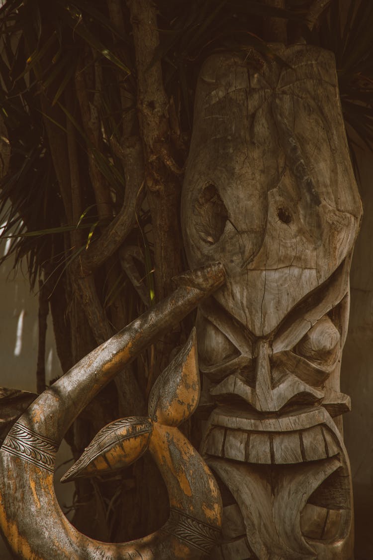 Close-up Of A Wooden Tiki