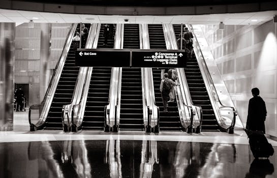 Free stock photo of stairs, people, airport, escalators
