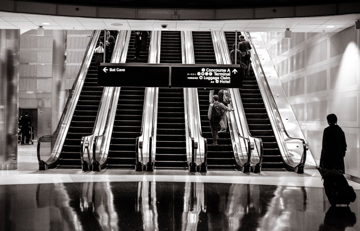 bezplatná Základová fotografie zdarma na téma eskalátory, letiště, lidé Základová fotografie