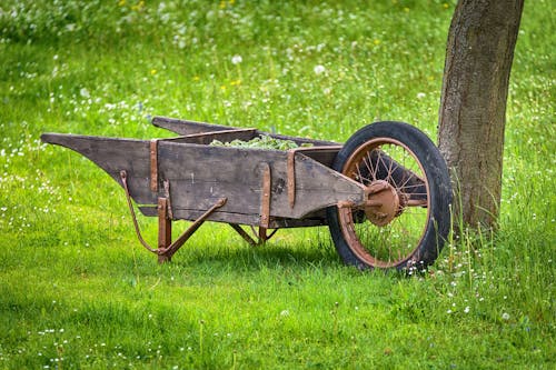 Brown Wheelbarrow on Grass
