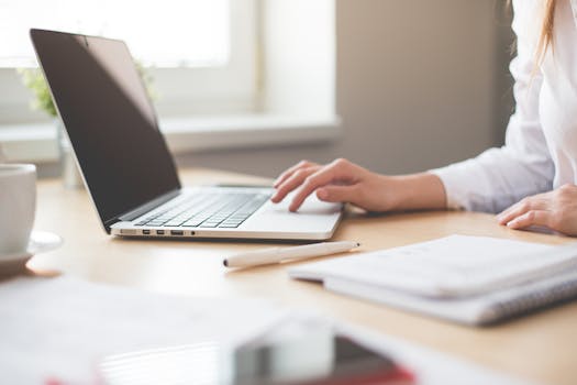 Free stock photo of hands, woman, desk, laptop