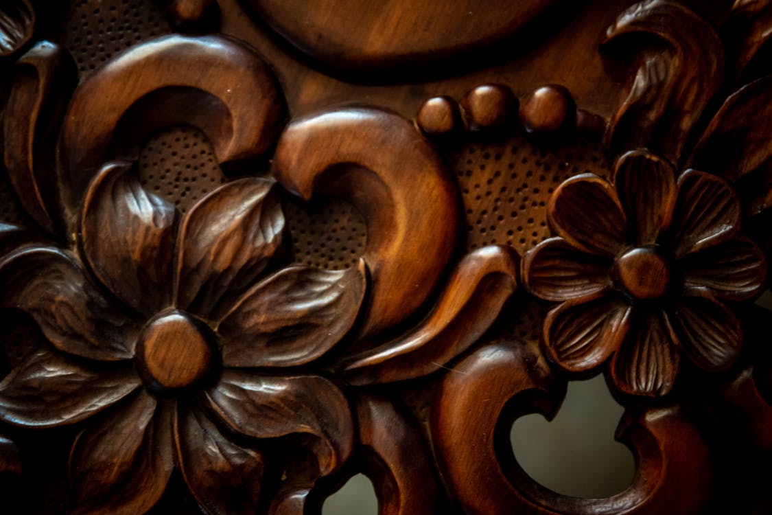 Free Brown Carved Wood with Floral Design Stock Photo