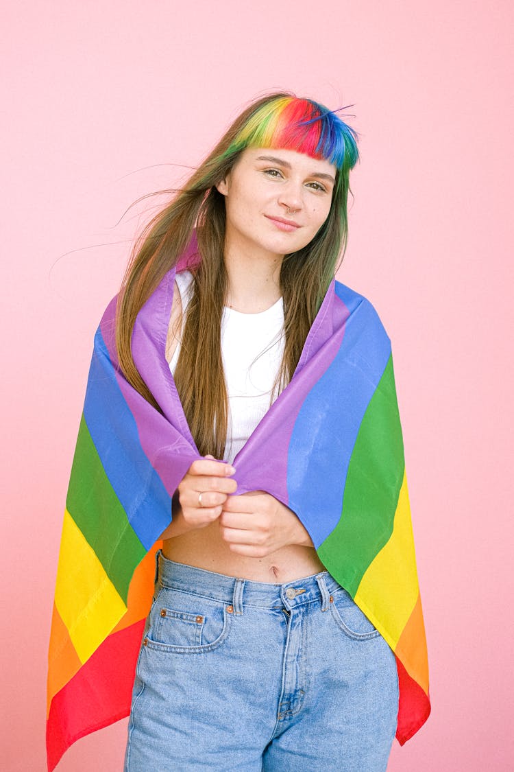 Woman Holding A Gay Pride Flag