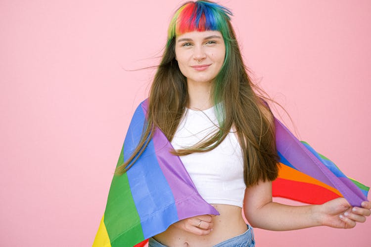 Woman Holding A Gay Pride Flag