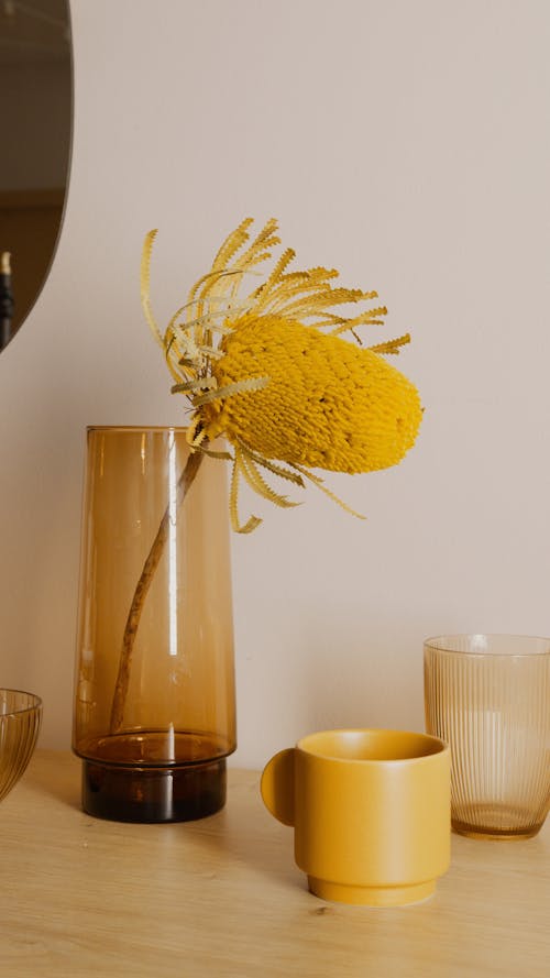Free Flower in a Vase and a Ceramic Cup  Stock Photo