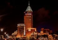 Bright multistage Bund facade in Shanghai at night
