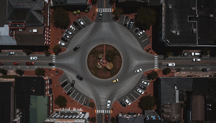 Ring Road Near Parking With Cars In Modern City