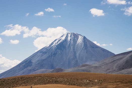 Scenic view of a snow-capped mountain under a clear blue sky in Chile.