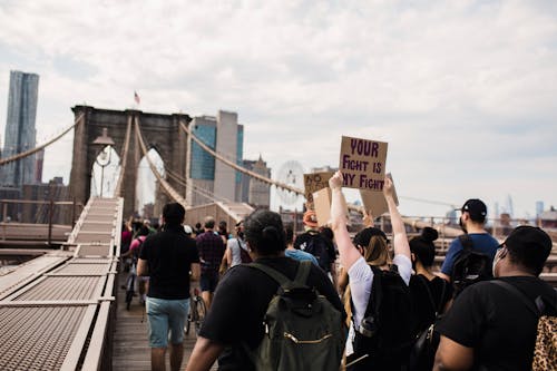 Crowd of Protesters Holding Signs